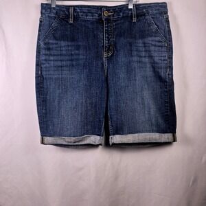 Lane Bryant Bermuda Denim Shorts Women Size 18 Mid Rise Stretch Cuffed Blue